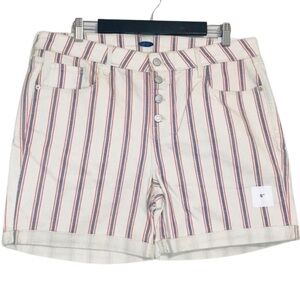 New! Old Navy High Rise Button Fly Blue Red Stripes Patriotic Denim Jean Shorts